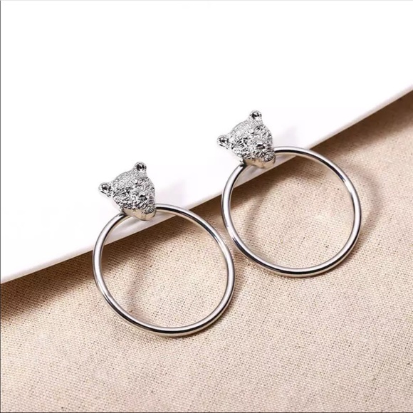 Jewelry - NEW SILVER LEOPARD DANGLE DROP HOOP EARRINGS